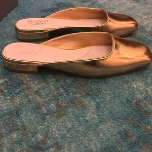 Franco Sarto Dayla Shiny Gold Block Toe Mules